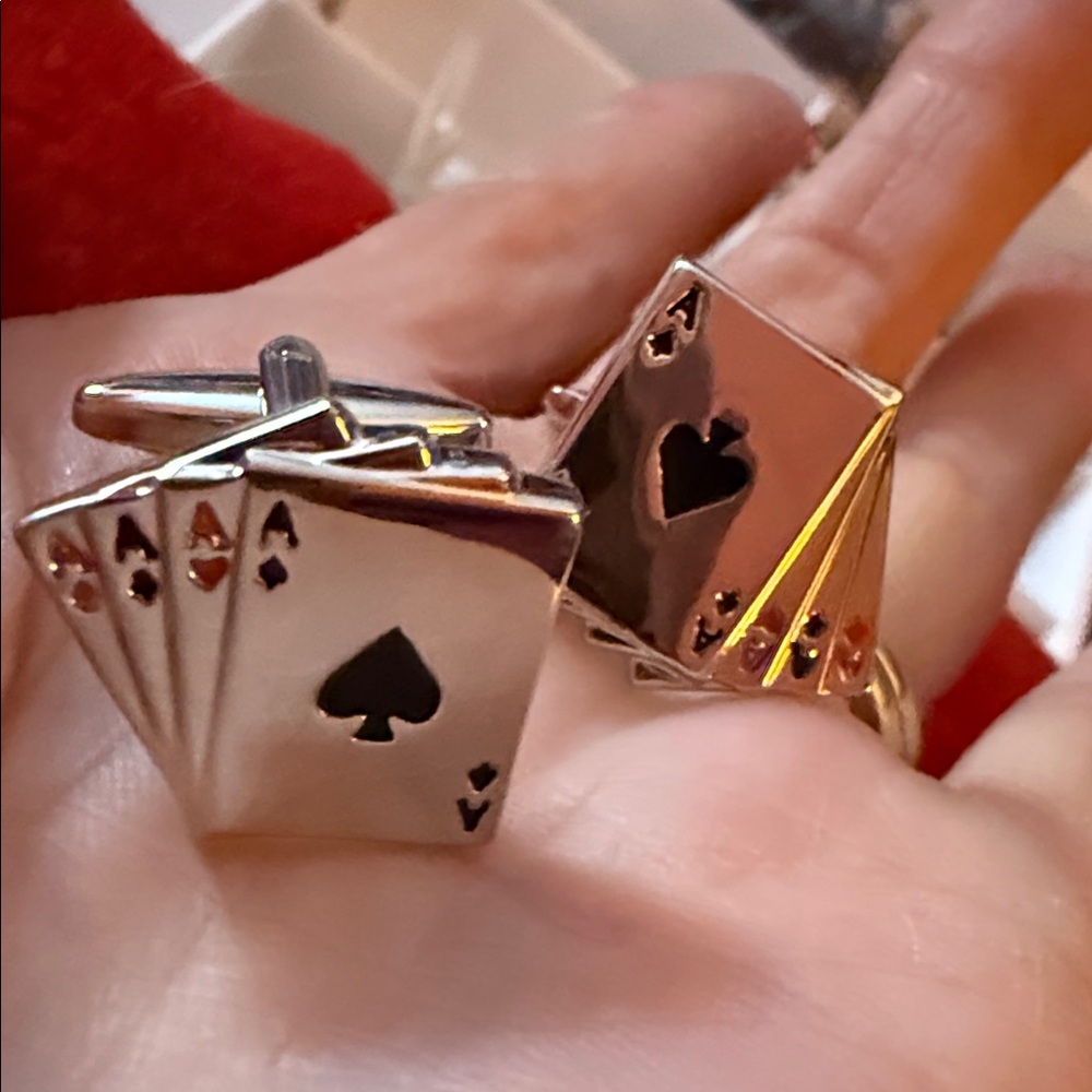 New 4 of a Kind Ace of Spades Cuff Links silver tone